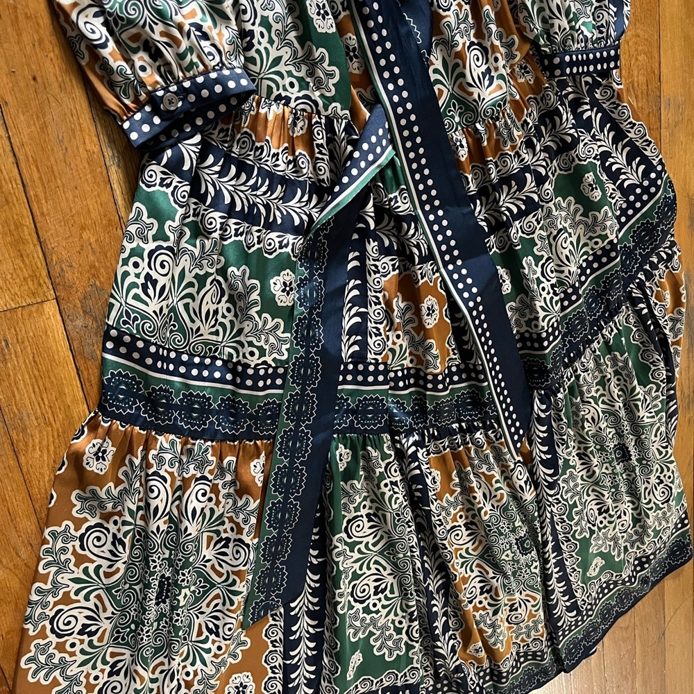 Current Air Long Sleeve Printed Maxi Dress in Green, Tan & Navy - Picture 4 of 5